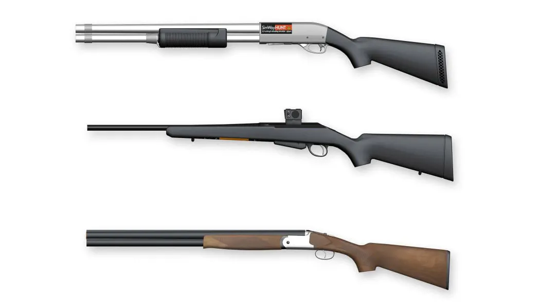SimWay replica rifles and shotguns for the hunting simulator
