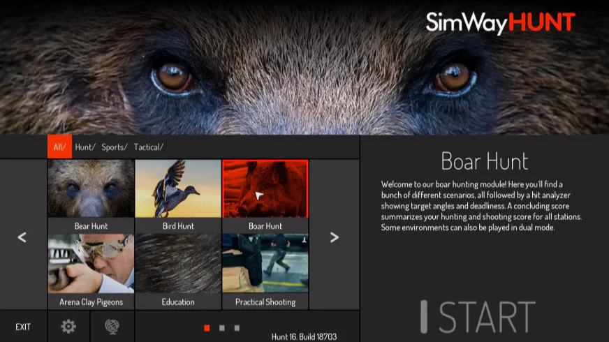 SimWay Hunt Pro hunting simulator software menu